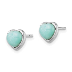 Rhodium-plated Sterling Silver Polished Larimar Heart Post Earrings