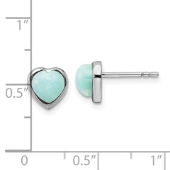 Rhodium-plated Sterling Silver Polished Larimar Heart Post Earrings