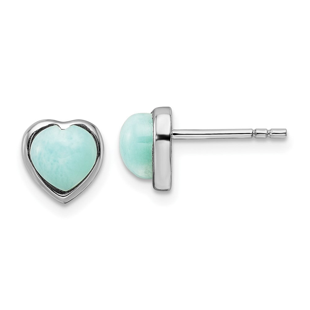 Rhodium-plated Sterling Silver Polished Larimar Heart Post Earrings