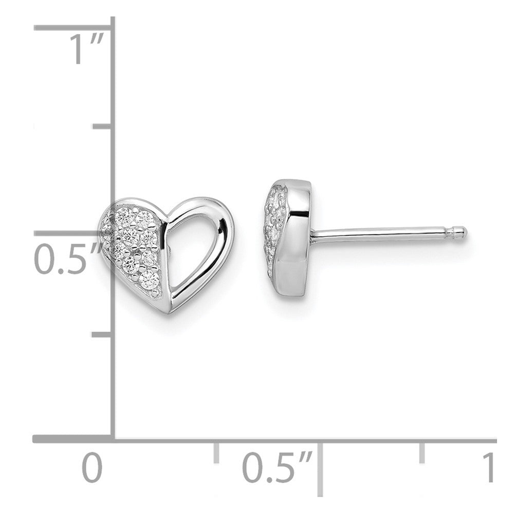 Rhodium-plated Sterling Silver CZ Heart Post Earrings