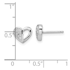 Rhodium-plated Sterling Silver CZ Heart Post Earrings