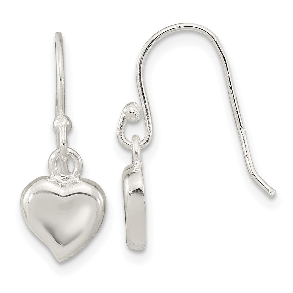 Sterling Silver Polished Heart Dangle Shephard Hook Earrings