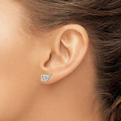 Rhodium-plated Sterling Silver CZ Double Heart and Arrow Post Earrings