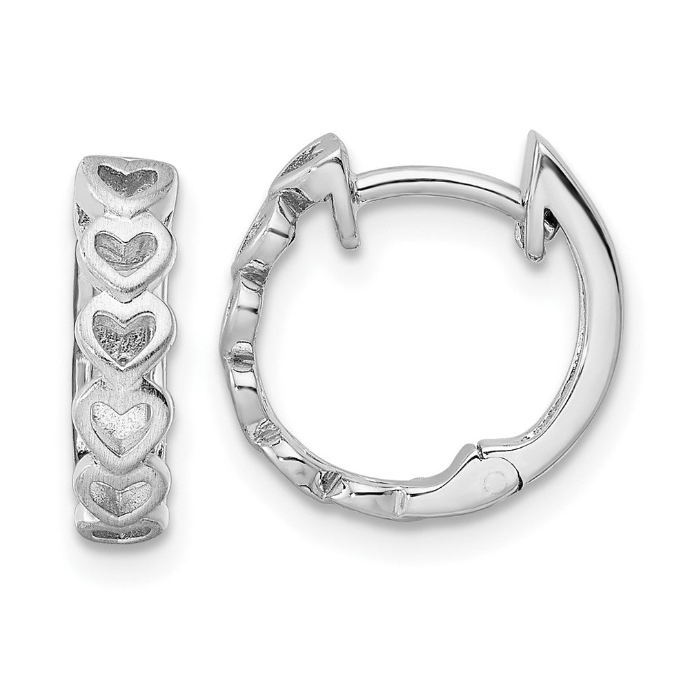 Rhodium-plated Sterling Silver Matt & Polished Finish Heart Hoop Earrings