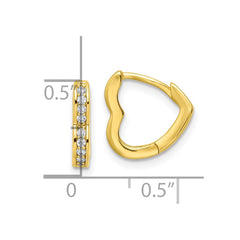 Sterling Silver Polished Gold-tone CZ Hinged Heart Shaped Hoop Earrings