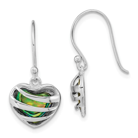 Rhodium-plated Silver Abalone Heart Shephard Hook Earrings