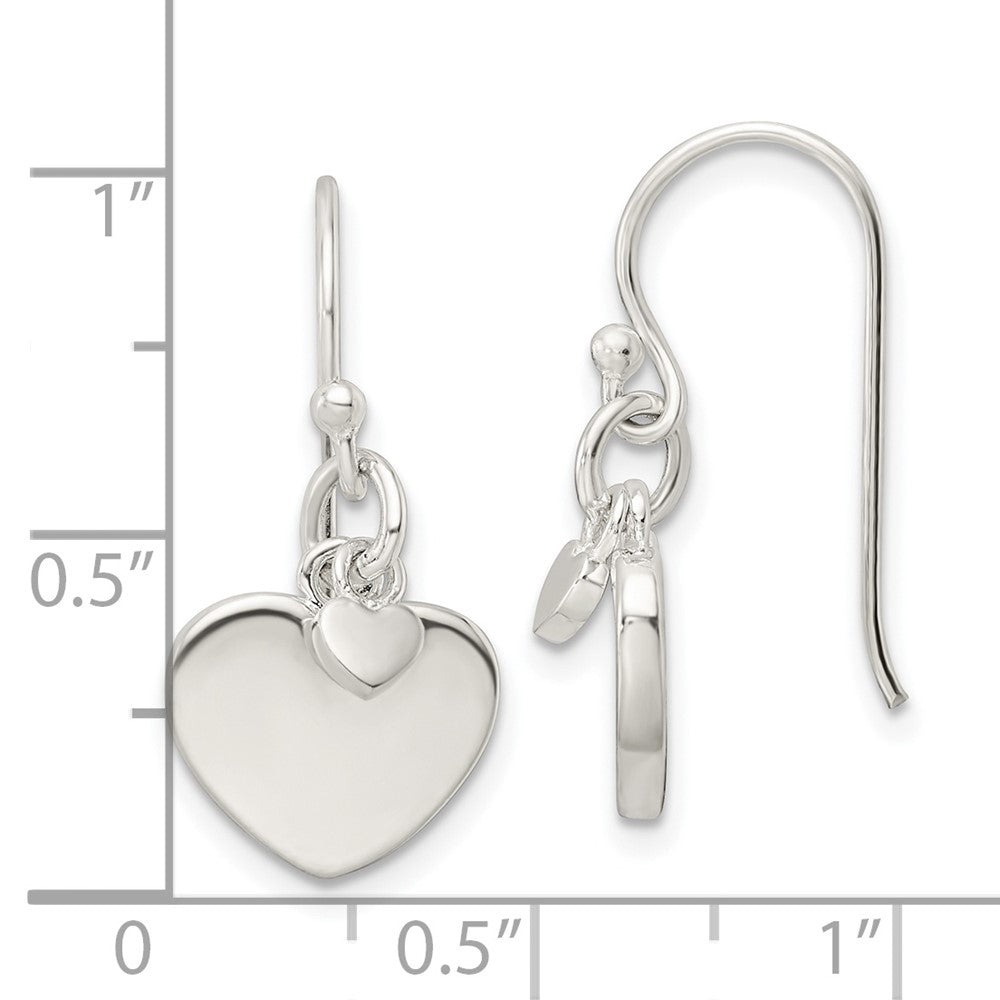 Sterling Silver Polished Hearts Dangle Earrings