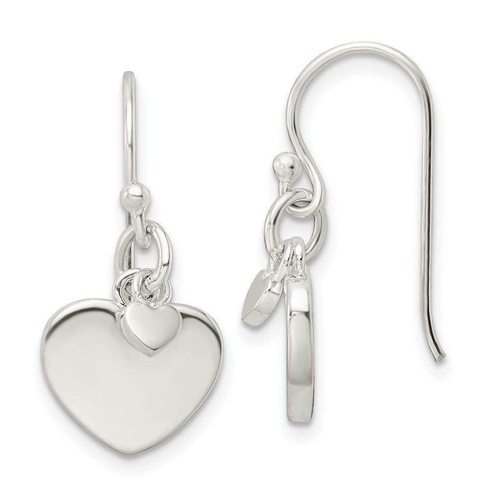 Sterling Silver Polished Hearts Dangle Earrings