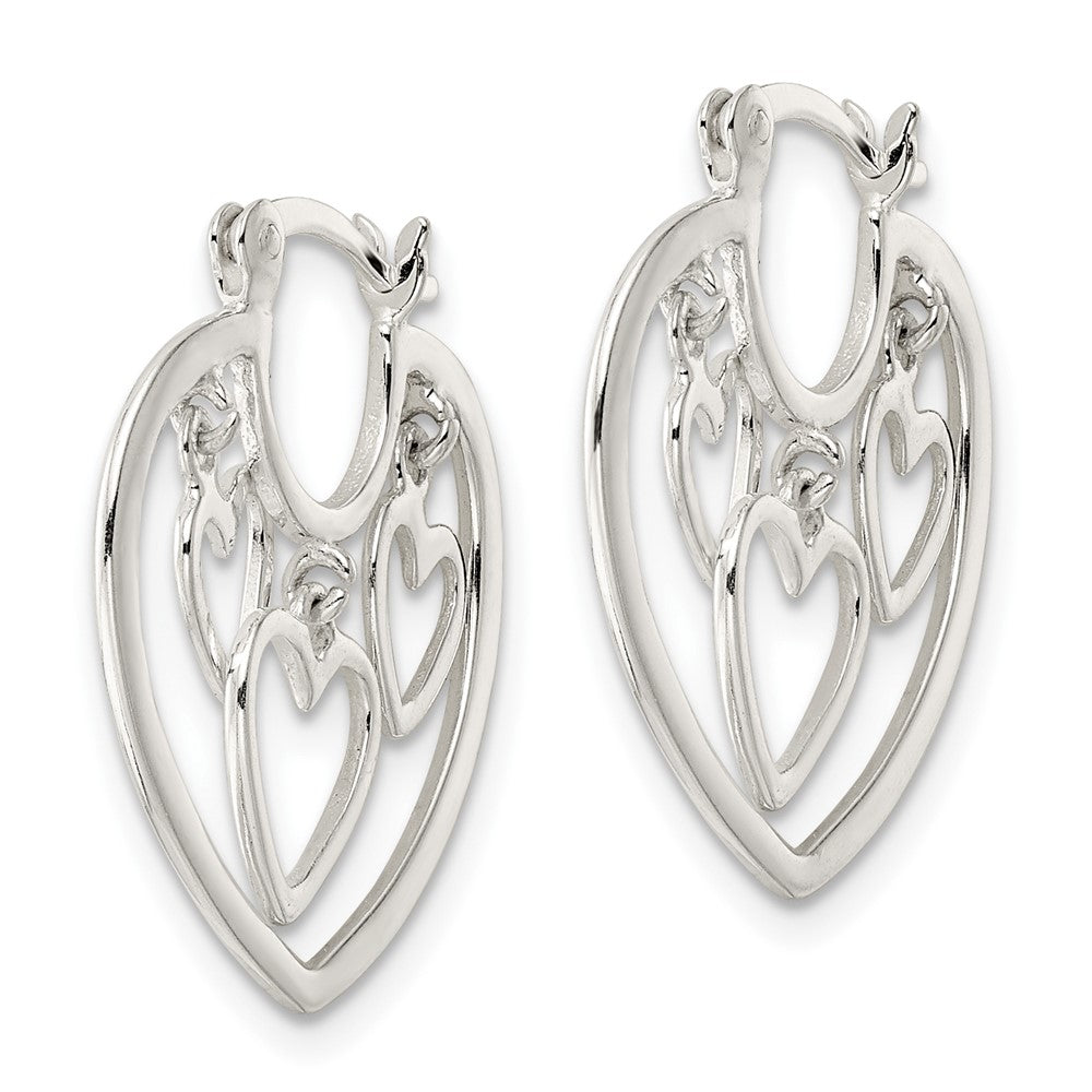 Sterling Silver 3-Hearts Hoop Earrings