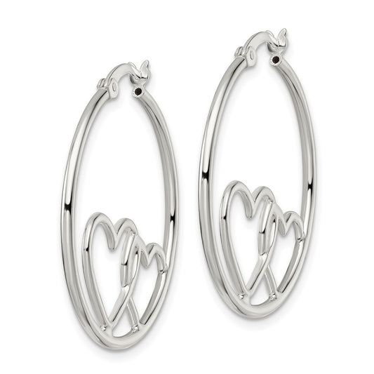 Sterling Silver Hearts Round 1.5x30mm Hoop Earrings