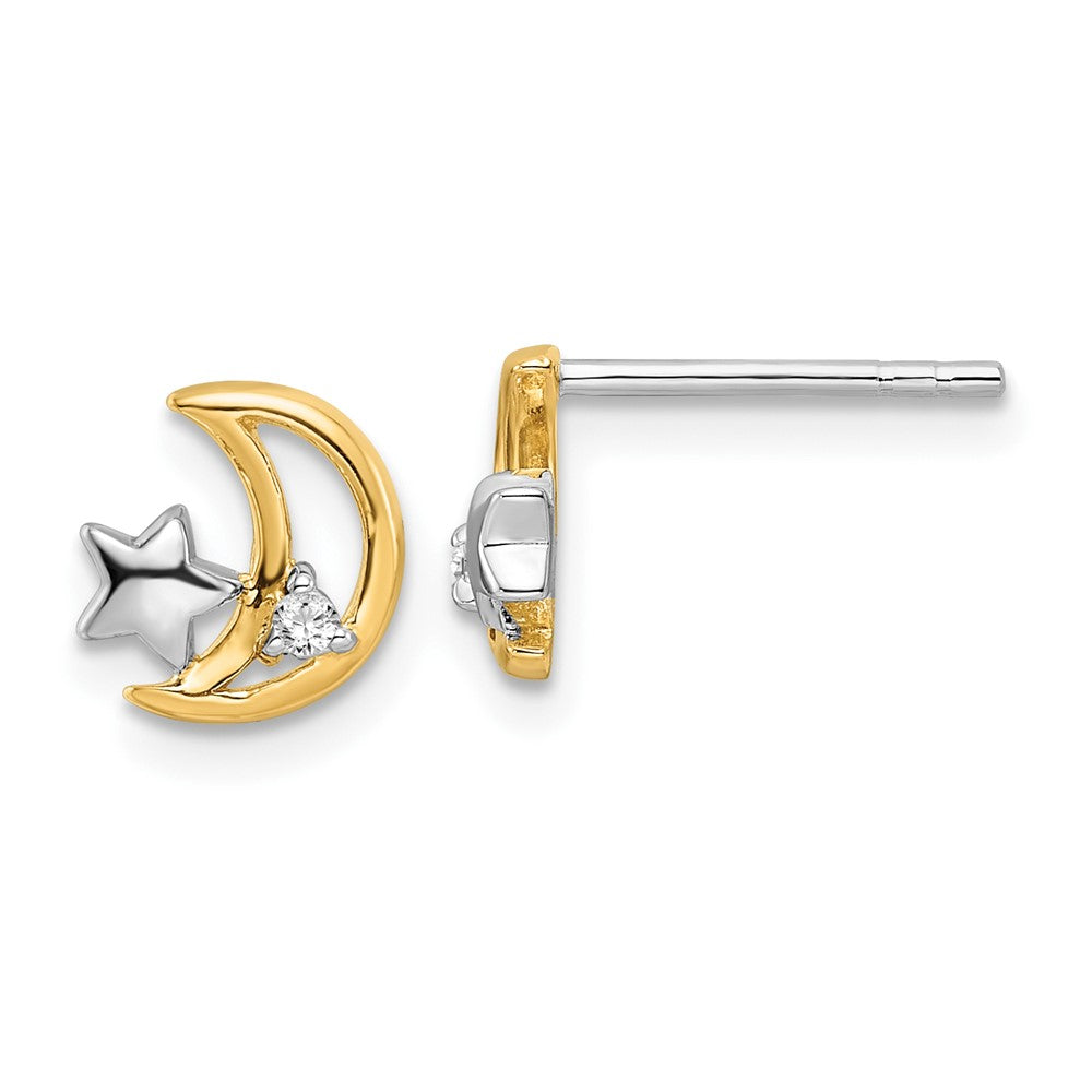 Rhodium-plated Silver & Gold-plated Star and Moon CZ Post Earrings