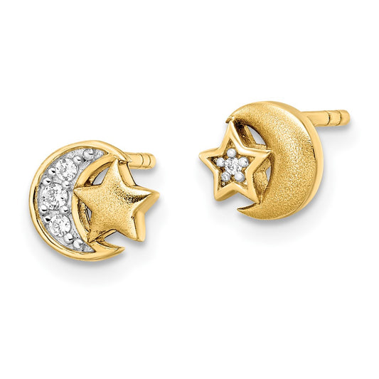Yellow Gold-plated Sterling Silver CZ Star and Moon Post Earrings