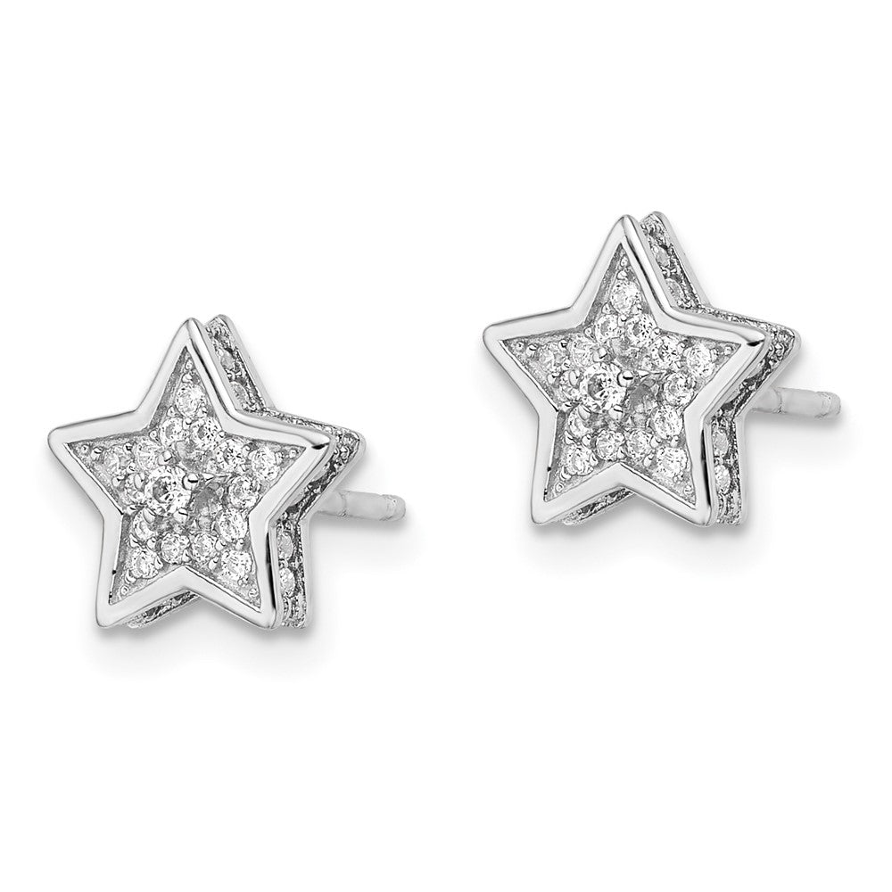 Sterling Silver Polished Rhodium-plated CZ Star Post Earrings