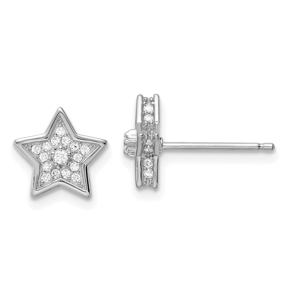 Sterling Silver Polished Rhodium-plated CZ Star Post Earrings