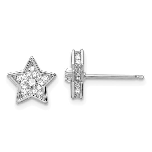 Sterling Silver Polished Rhodium-plated CZ Star Post Earrings