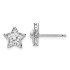 Sterling Silver Polished Rhodium-plated CZ Star Post Earrings