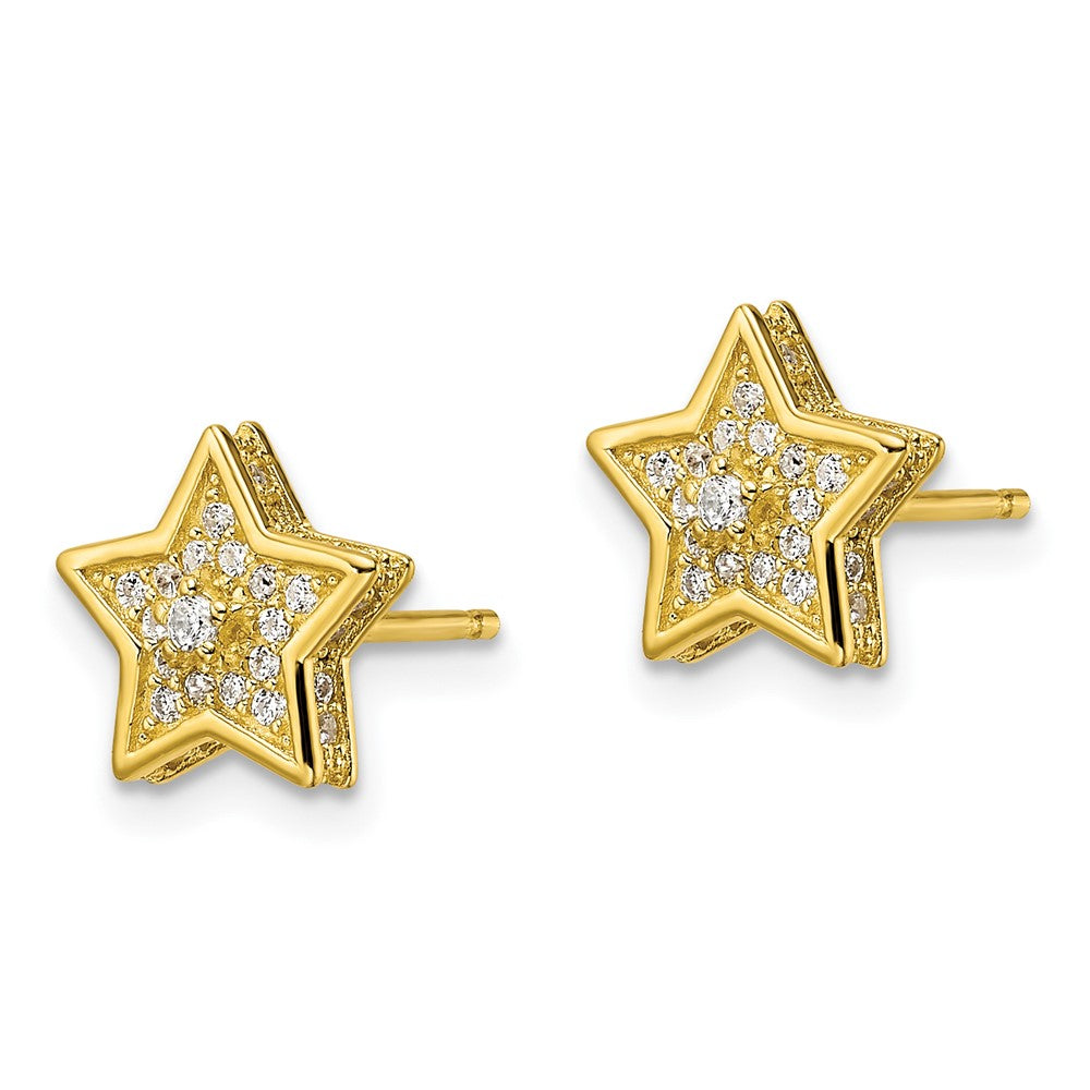 Sterling Silver Polished Gold-tone CZ Star Post Earrings