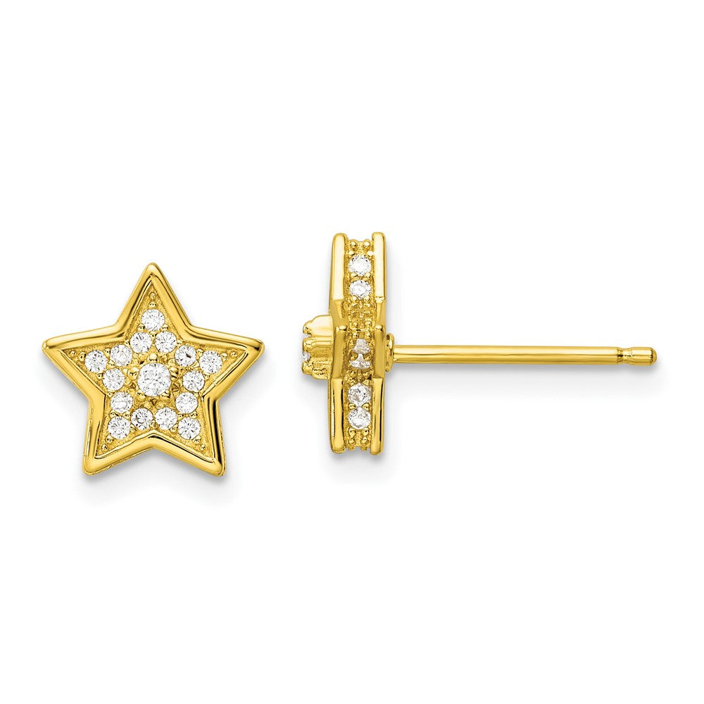 Sterling Silver Polished Gold-tone CZ Star Post Earrings
