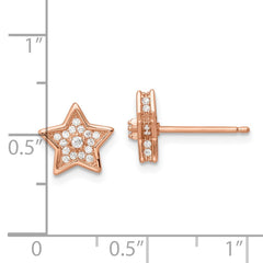 Sterling Silver Polished Rose-tone CZ Star Post Earrings