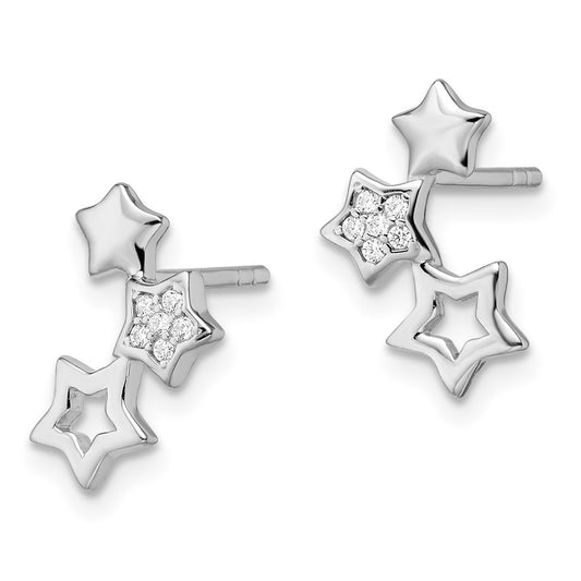 Rhodium-plated Sterling Silver Polished CZ Star Post Earrings