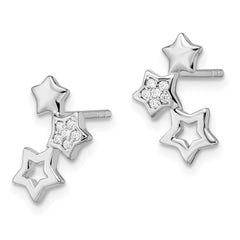 Rhodium-plated Sterling Silver Polished CZ Star Post Earrings