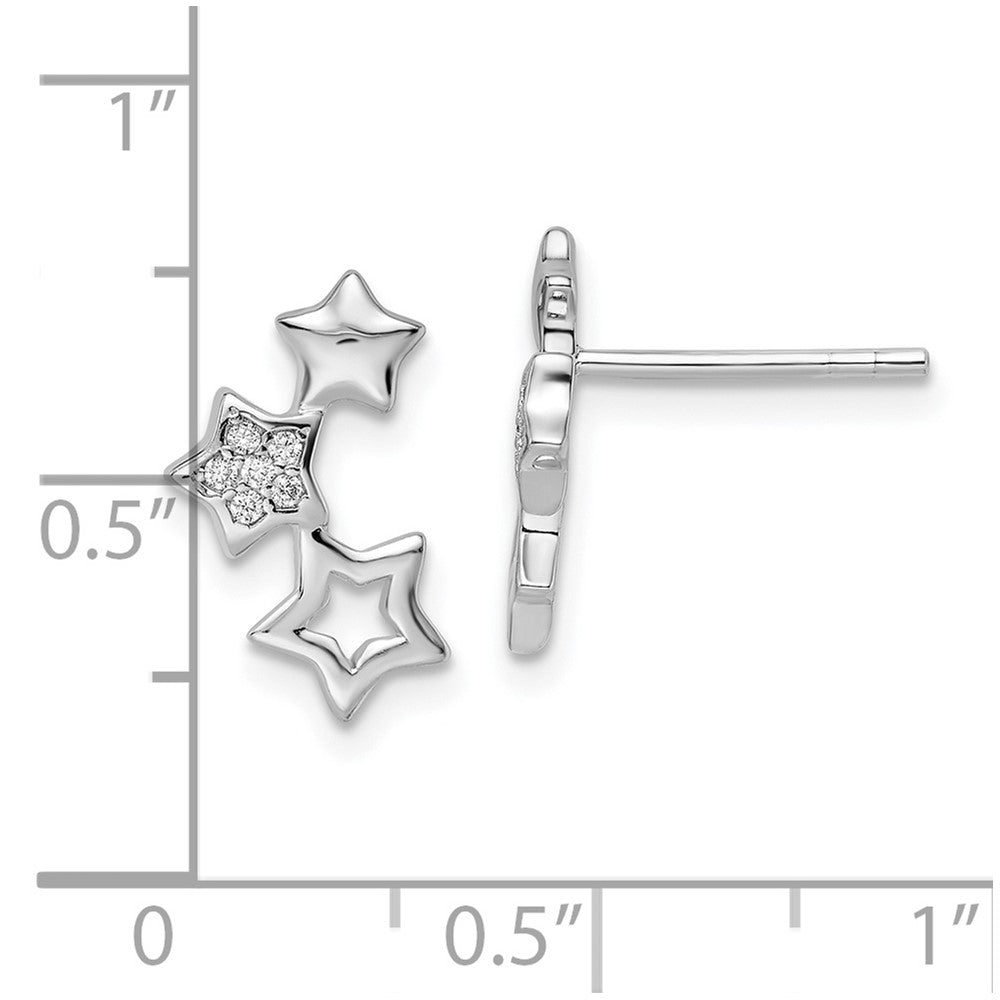 Rhodium-plated Sterling Silver Polished CZ Star Post Earrings