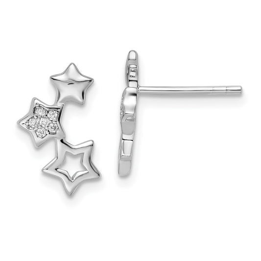 Rhodium-plated Sterling Silver Polished CZ Star Post Earrings