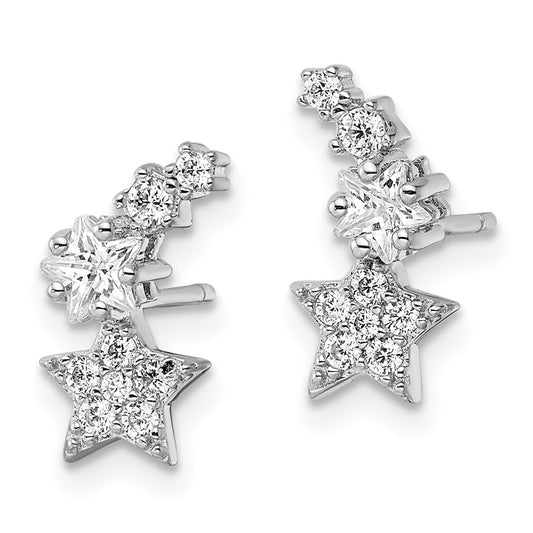 Rhodium-plated Sterling Silver Shooting Star CZ Post Earrings