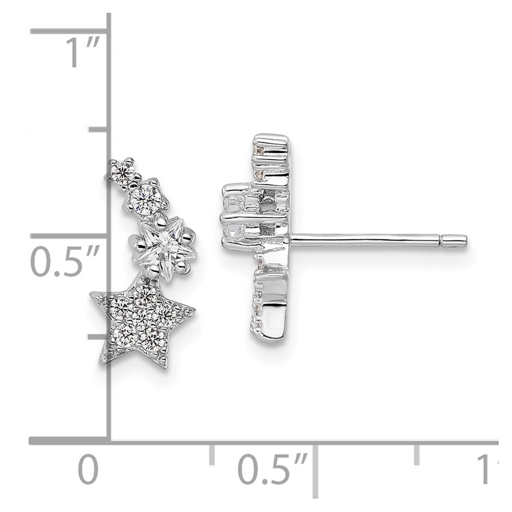 Rhodium-plated Sterling Silver Shooting Star CZ Post Earrings