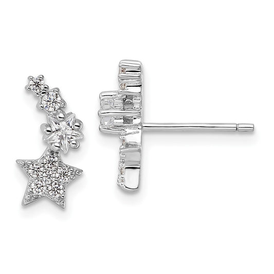 Rhodium-plated Sterling Silver Shooting Star CZ Post Earrings