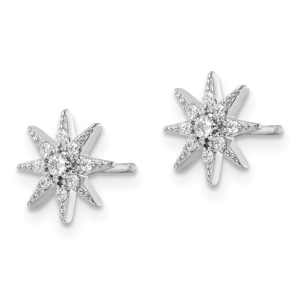 Rhodium-plated Sterling Silver Polished CZ Star Post Earrings