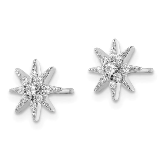 Rhodium-plated Sterling Silver Polished CZ Star Post Earrings