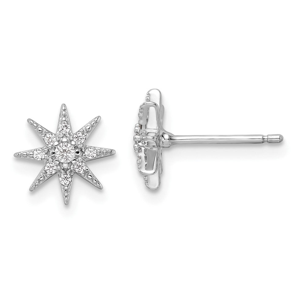 Rhodium-plated Sterling Silver Polished CZ Star Post Earrings