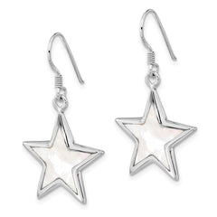 Rhodium-plated Sterling Silver Polished MOP Star Dangle Earrings