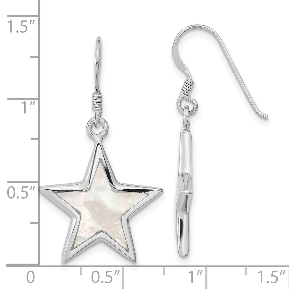 Rhodium-plated Sterling Silver Polished MOP Star Dangle Earrings