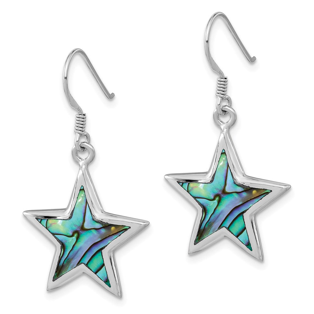 Rhodium-plated Sterling Silver Polished Abalone Star Dangle Earrings