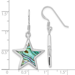 Rhodium-plated Sterling Silver Polished Abalone Star Dangle Earrings