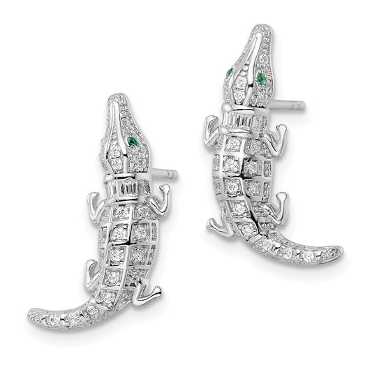 Rhodium-plated Sterling Silver Polished CZ Alligator Post Earrings