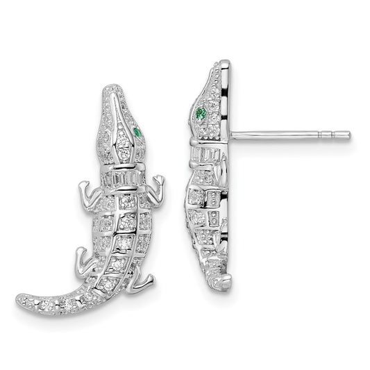 Rhodium-plated Sterling Silver Polished CZ Alligator Post Earrings