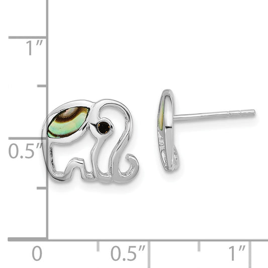 Rhodium-plated Silver Abalone Elephant Post Earrings