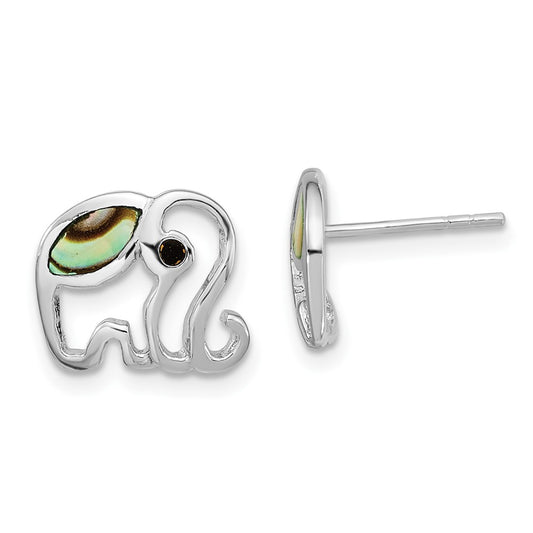 Rhodium-plated Silver Abalone Elephant Post Earrings