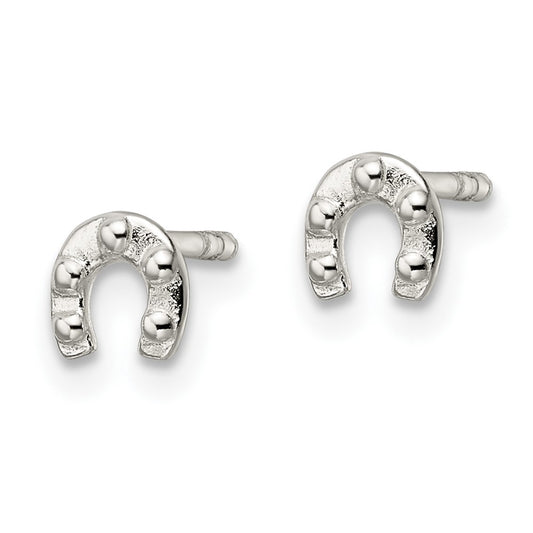 Sterling Silver Polished and Textured Horseshoe Post Earrings