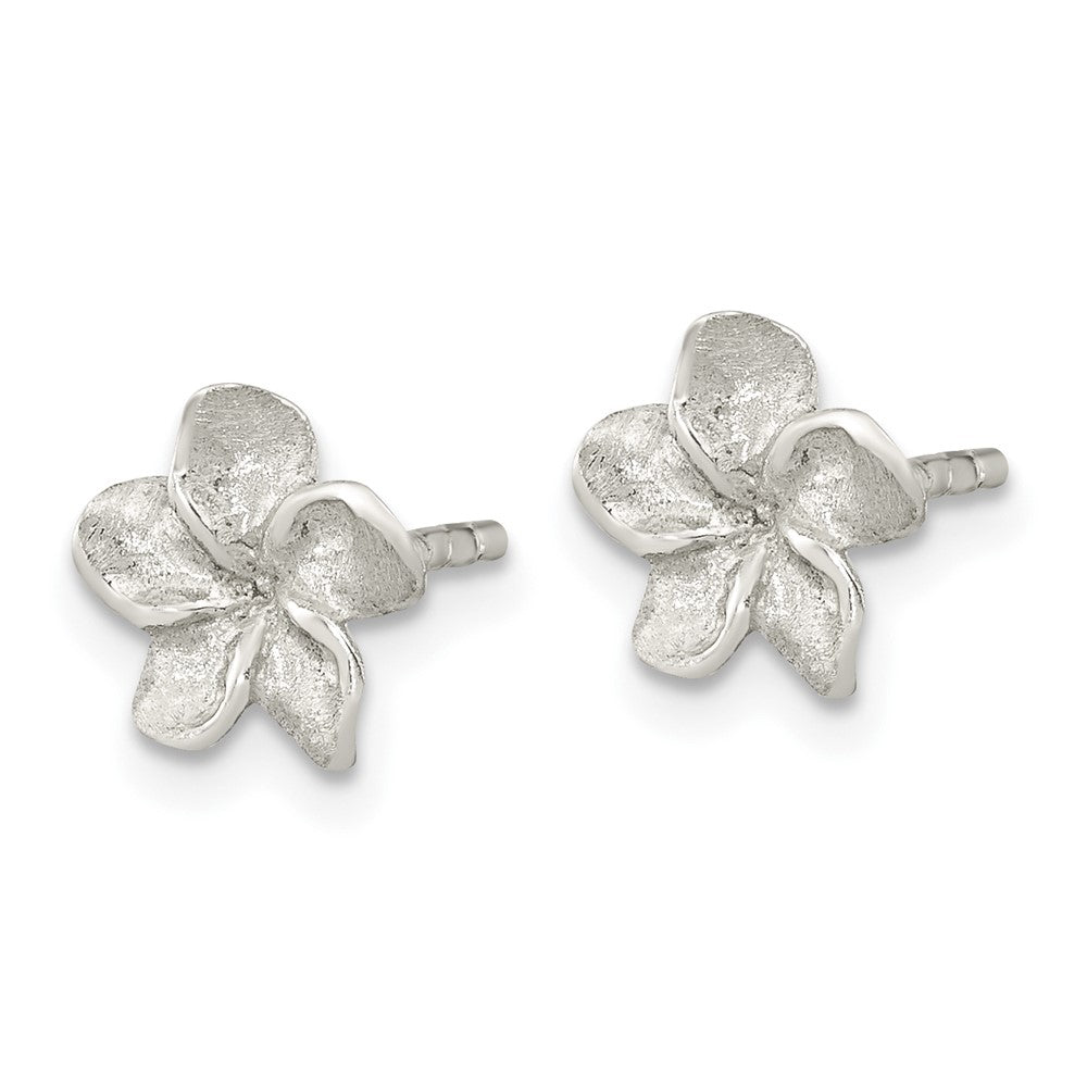 Sterling Silver Brushed and Polished Plumeria Post Earrings