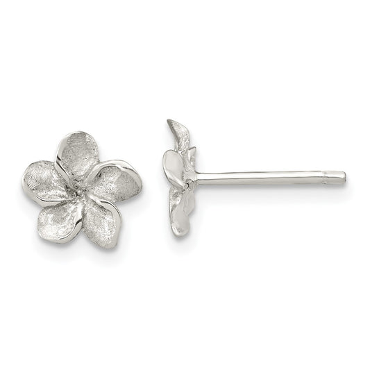 Sterling Silver Brushed and Polished Plumeria Post Earrings