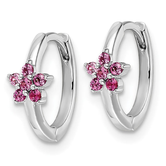 Rhodium-plated Sterling Silver Polished Dark Pink CZ Earrings