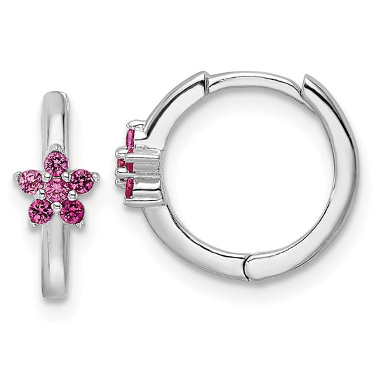 Rhodium-plated Sterling Silver Polished Dark Pink CZ Earrings