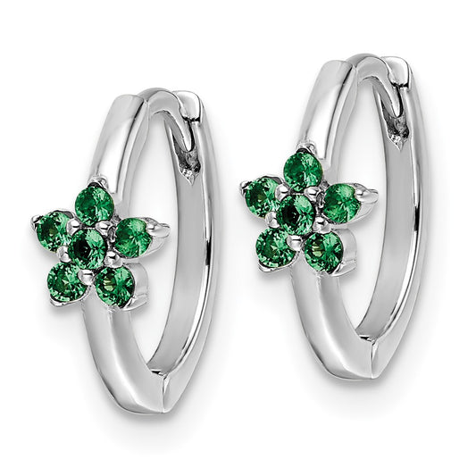 Rhodium-plated Sterling Silver Polished Green CZ Earrings