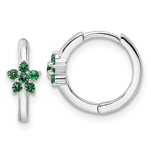 Rhodium-plated Sterling Silver Polished Green CZ Earrings