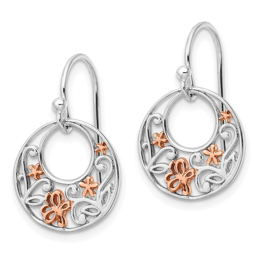 Sterling Silver & Rose Gold-plated Polished Flowers Dangle Earrings