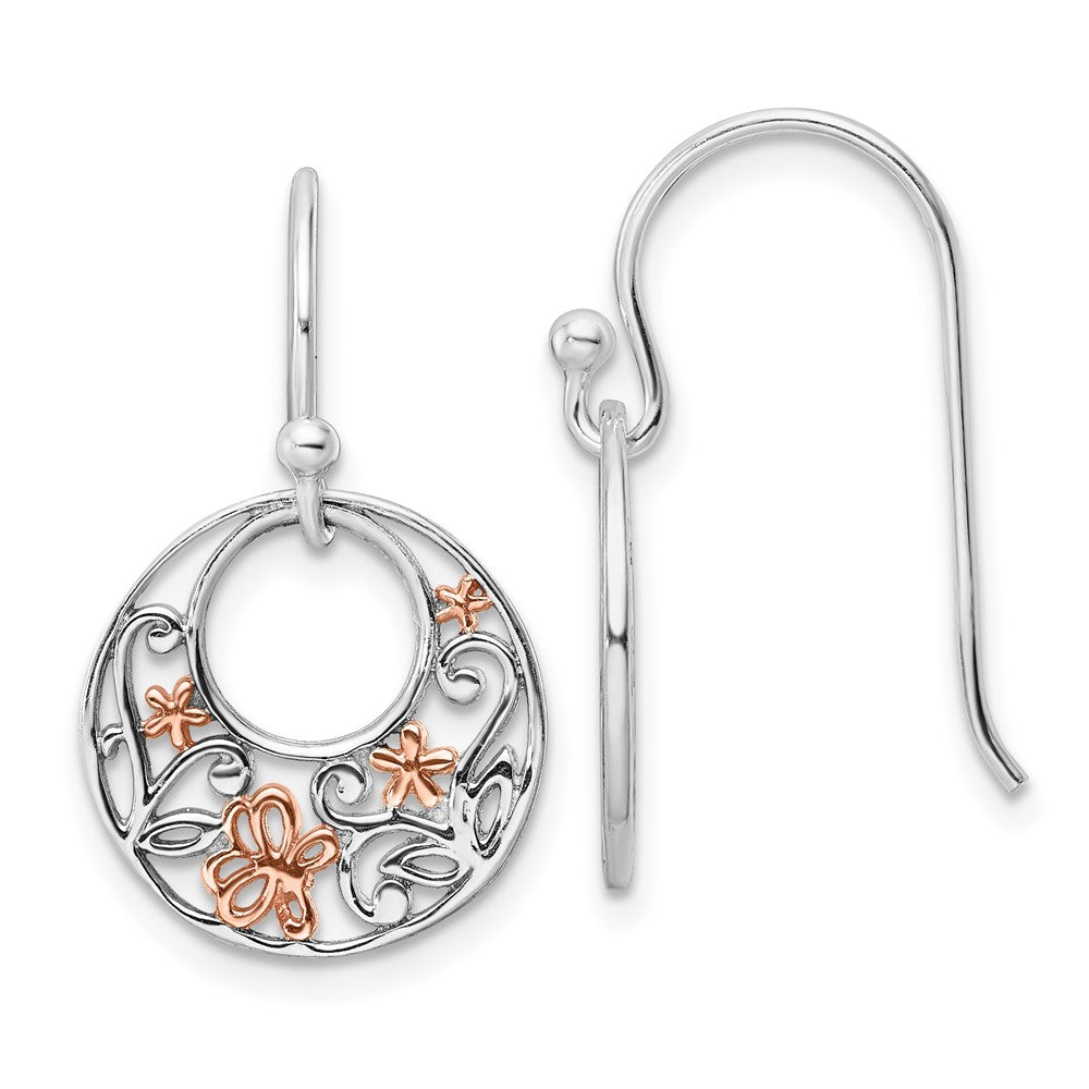 Sterling Silver & Rose Gold-plated Polished Flowers Dangle Earrings